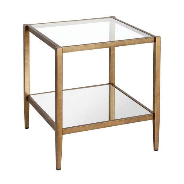 Table d'appoint carrée Hera de Hailey Home laiton avec surface en verre et tablette miroir