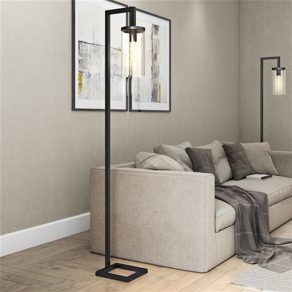 Hailey Home Malva 67-in H Black Floor Lamp w/ Seeded Glass Shade