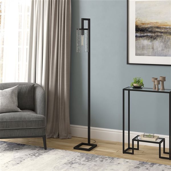 Hailey Home Malva 67-in H Black Floor Lamp w/ Seeded Glass Shade