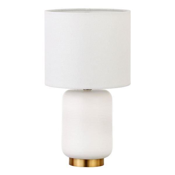 Hailey Home Lambert 15-in H White and Brass Ceramic Mini Lamp w/ White Fabric Shade