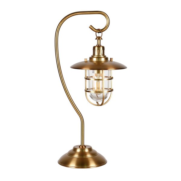 Hailey Home Bay 22-in H Brushed Brass Metal Nautical Table Lamp with Clear Globe Glass and Metal Shade