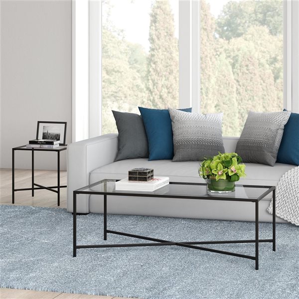 Table basse Henley de Hailey Home noir avec surface en verre