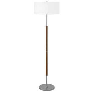 Hailey Home Simone 61-in H Oak and Nickel 2-Light Floor Lamp w/ White Fabric Shade