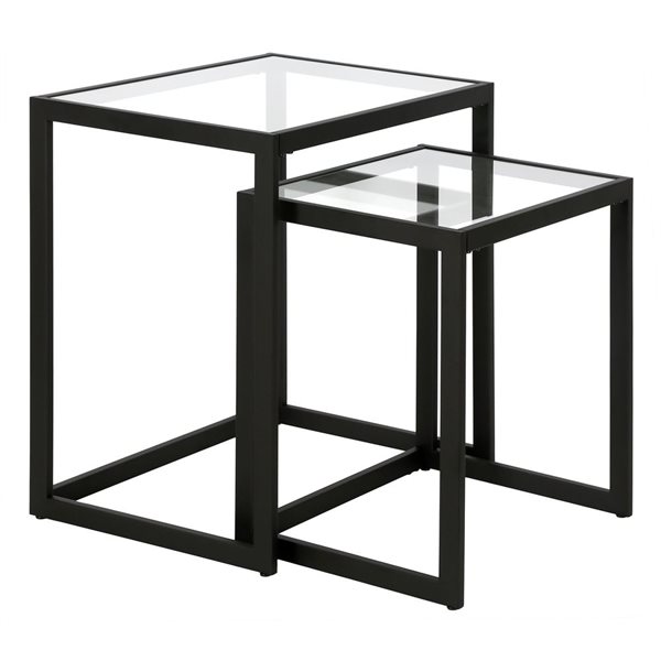 Hailey Home Rocco 2-Piece Black Rectangular Glass Nested End Tables