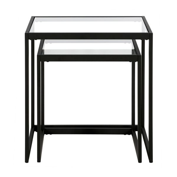 Hailey Home Rocco 2-Piece Black Rectangular Glass Nested End Tables