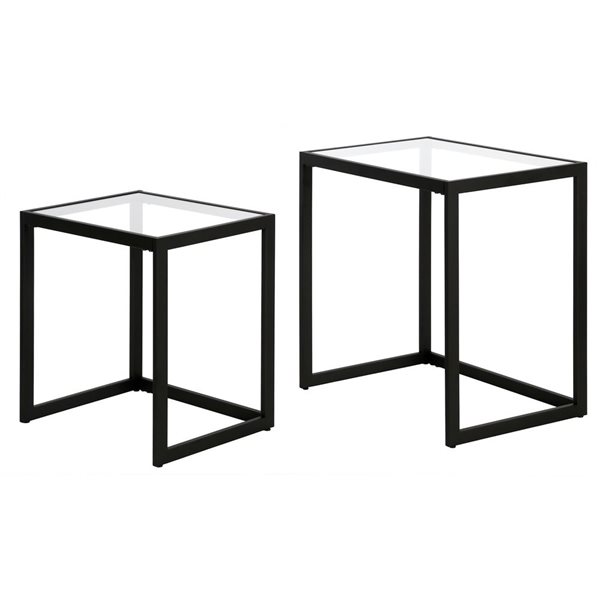 Hailey Home Rocco 2-Piece Black Rectangular Glass Nested End Tables