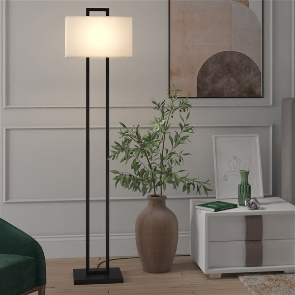 Hailey Home Adair 68-in H Black and White Floor Lamp w/ White Fabric Shade