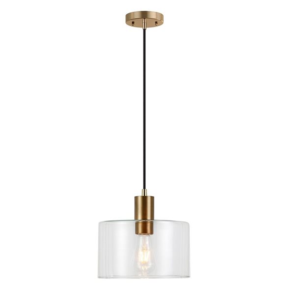 Luminaire suspendu Henri Hailey Home 10 po l. laiton avec abat-jour en verre transparent