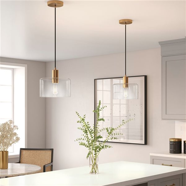 Hailey Home Henri 10-in W Brass Pendant Ceiling Light w/ Clear Glass Shade