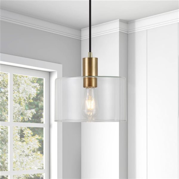 Hailey Home Henri 10-in W Brass Pendant Ceiling Light w/ Clear Glass Shade