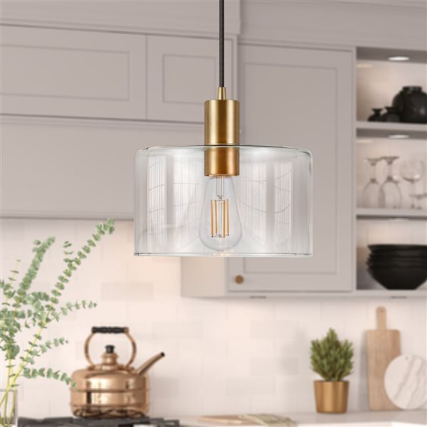 Hailey Home Henri 10-in W Brass Pendant Ceiling Light w/ Clear Glass Shade