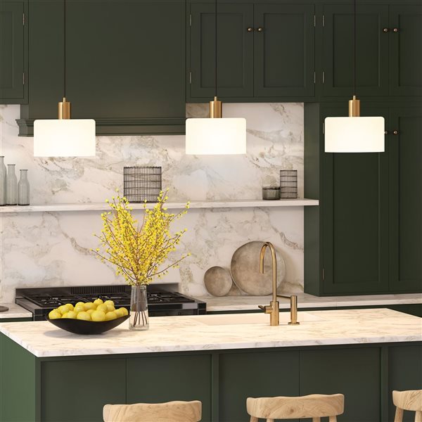 Hailey Home Henri 10-in W Brass Pendant Ceiling Light w/ Frosted Glass Shade