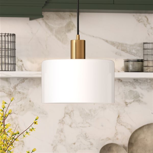 Hailey Home Henri 10-in W Brass Pendant Ceiling Light w/ Frosted Glass Shade