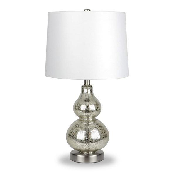 Lampe de table Katrina de Hailey Home 21,25 po h. verre au mercure et métal nickel satiné avec abat-jour en tissu blanc