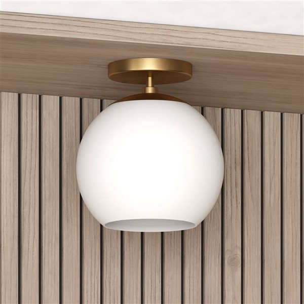 Hailey Home Bartlett 9-in W Brass Semi Flush Mount Light w/ Frosted Glass Shade