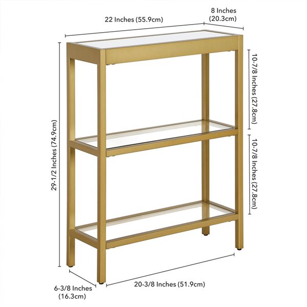 Hailey Home Alexis 22-in W Brass Metal Modern Console Table w/ w/ Glass Shelves