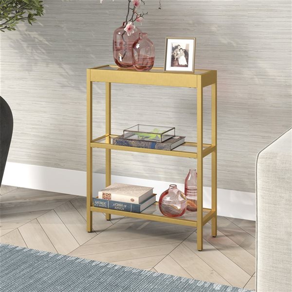 Hailey Home Alexis 22-in W Brass Metal Modern Console Table w/ w/ Glass Shelves