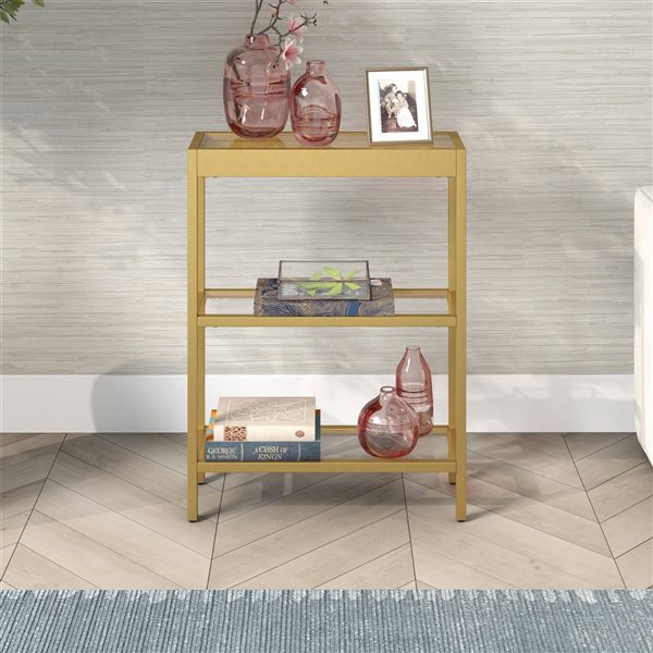 Hailey Home Alexis 22-in W Brass Metal Modern Console Table w/ w/ Glass Shelves