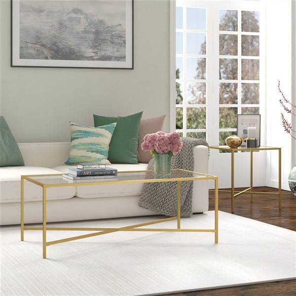 Hailey Home Henley Brass Glass Coffee Table