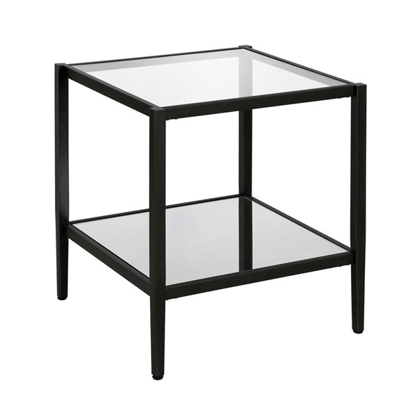 Table d'appoint carrée Hera de Hailey Home noir avec surface en verre et tablette miroir