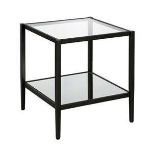 Hailey Home Hera Black Glass Square End Table w/ Mirror Shelf