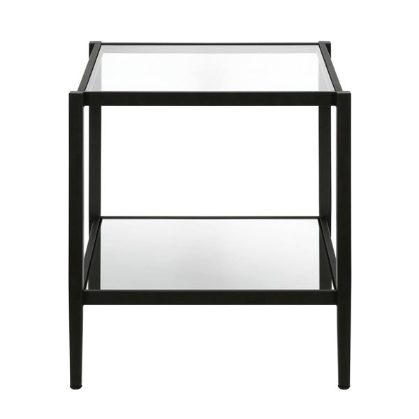 Hailey Home Hera Black Glass Square End Table w/ Mirror Shelf