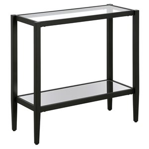 Hailey Home Hera Black Glass Rectangular End Table w/ Glass Shelf