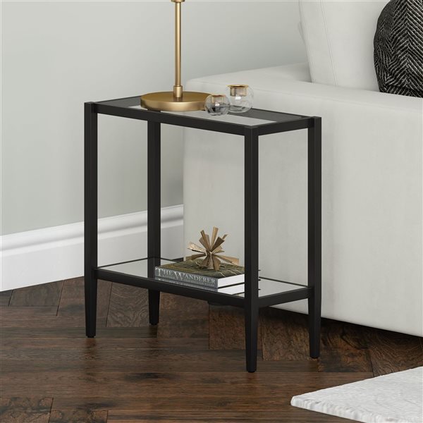 Hailey Home Hera Black Glass Rectangular End Table w/ Glass Shelf