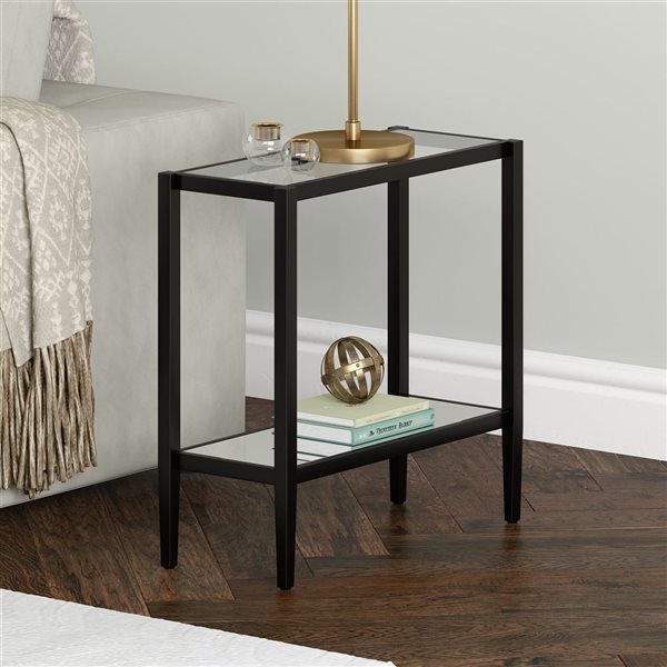 Hailey Home Hera Black Glass Rectangular End Table w/ Glass Shelf