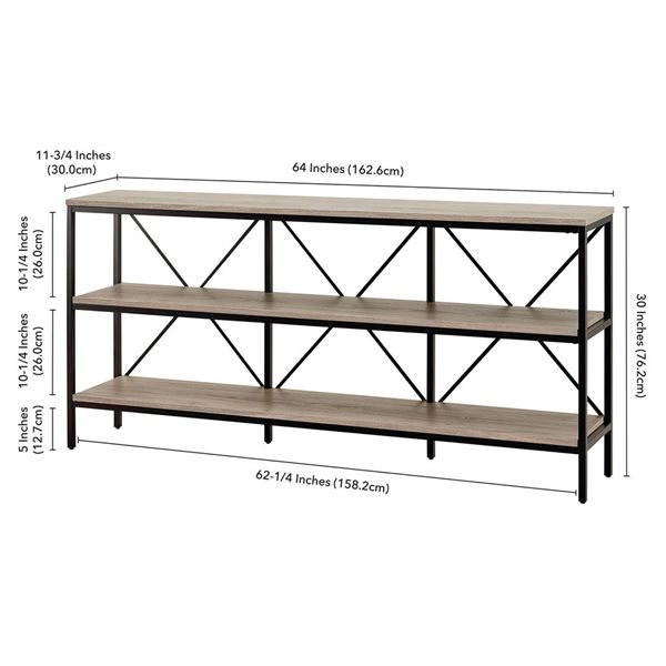 Hailey Home Kira 64-in W Blackened Bronze Metal/Antiqued Grey Oak MDF Farmhouse Console Table