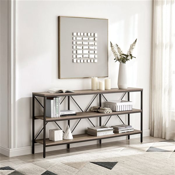 Hailey Home Kira 64-in W Blackened Bronze Metal/Antiqued Grey Oak MDF Farmhouse Console Table