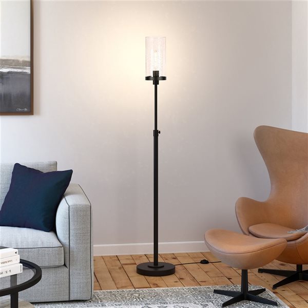 Hailey Home Frieda 66-in H Black Floor Lamp w/ Seeded Glass Shade