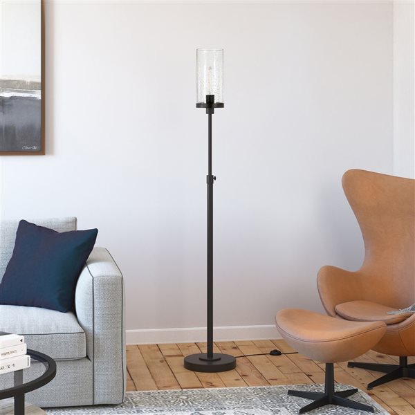 Hailey Home Frieda 66-in H Black Floor Lamp w/ Seeded Glass Shade