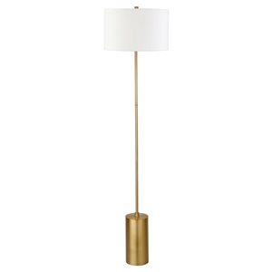 Hailey Home Somerset 64-in H Brass Floor Lamp w/ White Fabric Shade