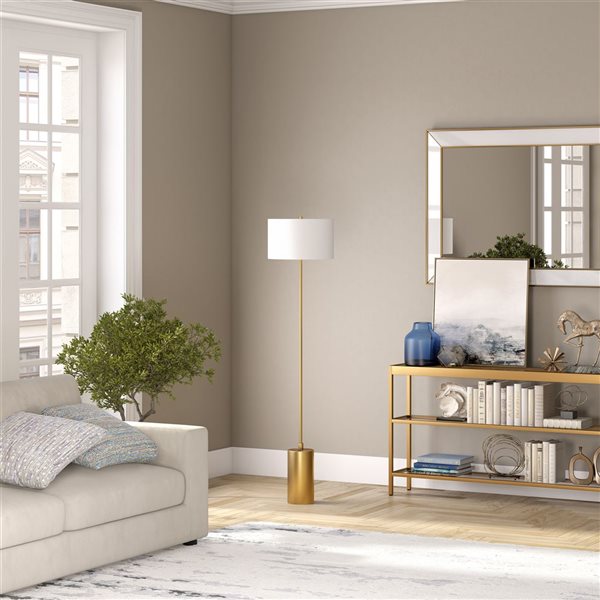 Hailey Home Somerset 64-in H Brass Floor Lamp w/ White Fabric Shade