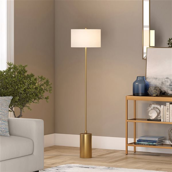 Hailey Home Somerset 64-in H Brass Floor Lamp w/ White Fabric Shade