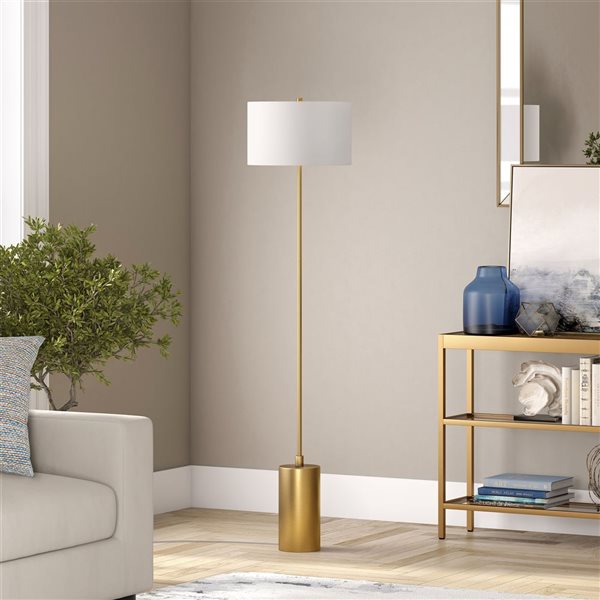 Hailey Home Somerset 64-in H Brass Floor Lamp w/ White Fabric Shade