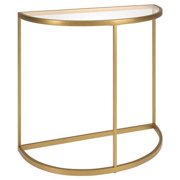 Hailey Home Verlaine 32-in W Gold Metal Mid-Century Demilune Console Table w/ Glass Top