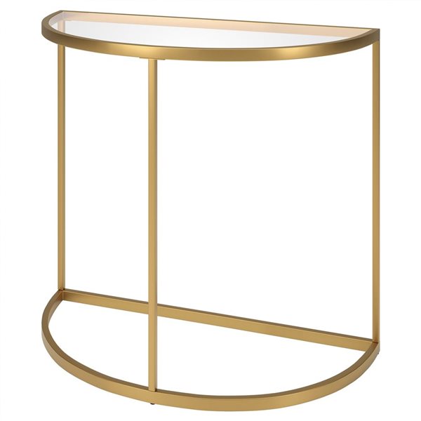 Hailey Home Verlaine 32-in W Gold Metal Mid-Century Demilune Console Table w/ Glass Top