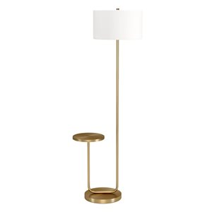 Hailey Home Jacinta 66-in H Brass Tray Table Floor Lamp w/ White Fabric Shade