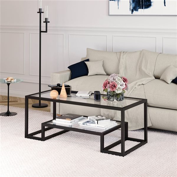 Table basse Athena de Hailey Home noir avec surface en verre