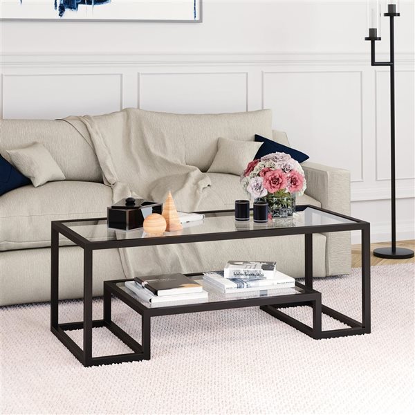 Table basse Athena de Hailey Home noir avec surface en verre