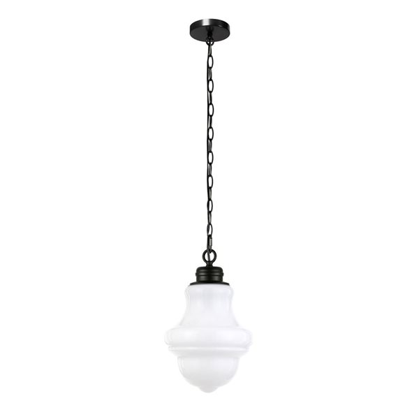 Luminaire suspendu Annie Hailey Home 9 po l. noir avec abat-jour en verre givré