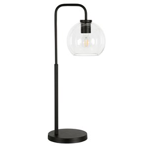 Hailey Home Harrison 27-in H Blackened Bronze Arc-Shaped Table Lamp with Glass Shade