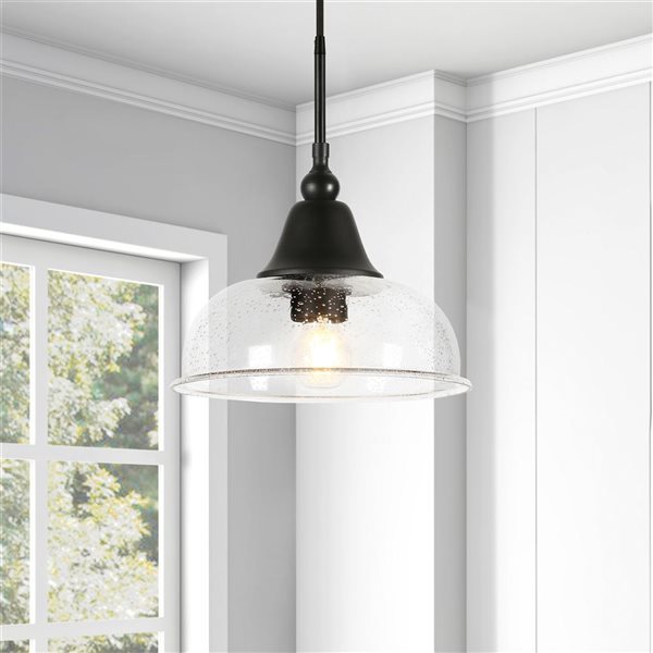 Hailey Home Magnolia 10.75-in W Black Pendant Ceiling Light w/ Clear Glass Shade