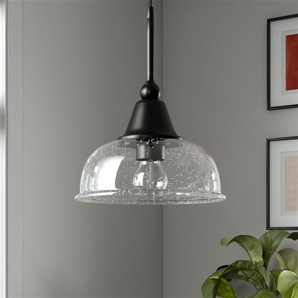 Hailey Home Magnolia 10.75-in W Black Pendant Ceiling Light w/ Clear Glass Shade