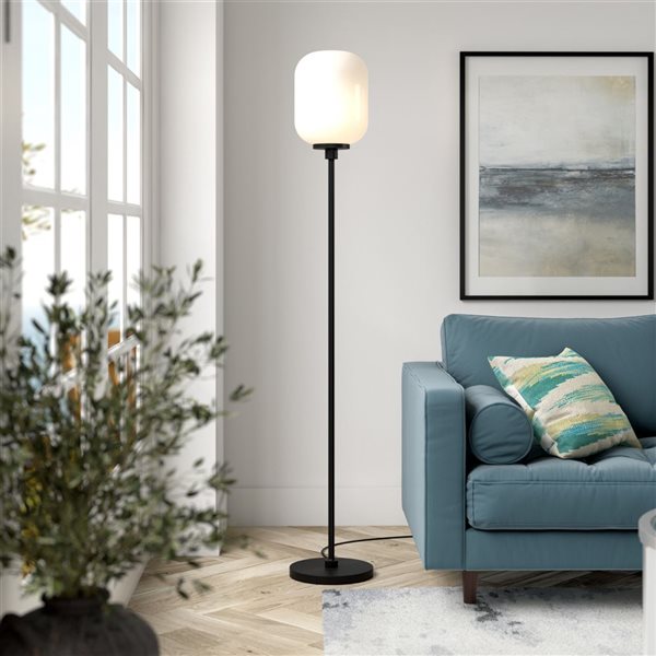 Hailey Home Agnolo 69-in H Black Floor Lamp w/ White Glass Shade