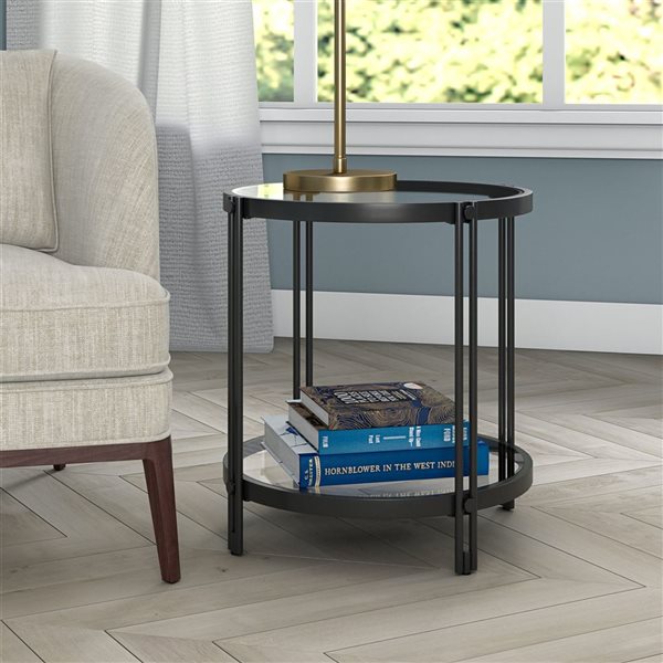 Hailey Home Inez Black Glass Round End Table