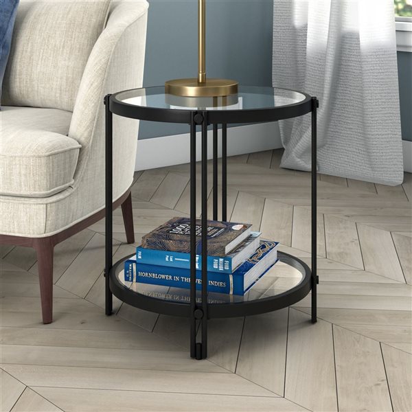 Hailey Home Inez Black Glass Round End Table