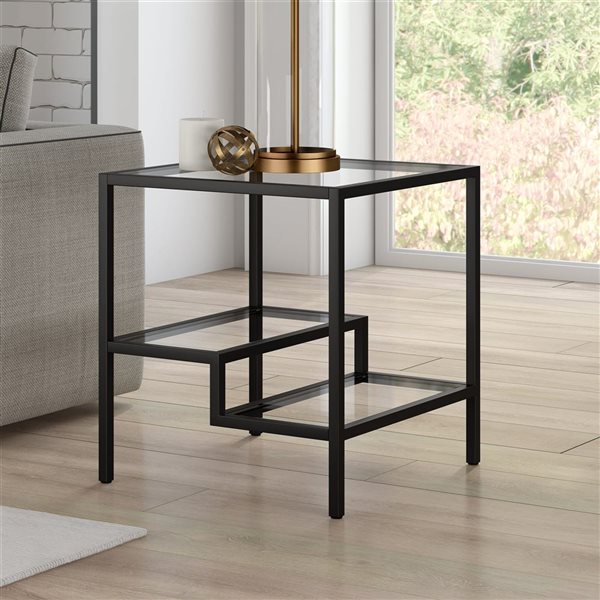 Table d'appoint carrée Lovett de Hailey Home noir avec surface en verre